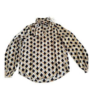 Elie. Elie Tahari black tan geometric blouse - size Medium NWT $78